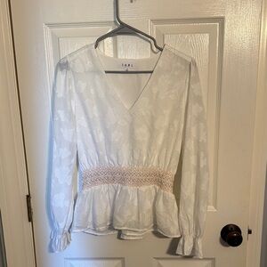 THML - Lush Cream Floral Blouse with Smocked Detail Size S